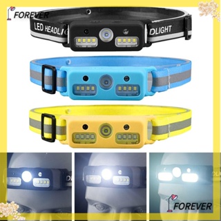 Forever ไฟฉายคาดศีรษะ เซนเซอร์จับการเคลื่อนไหว ชาร์จ USB 3 สี ABS XPE+COB LED แบบพกพา สําหรับตั้งแคมป์