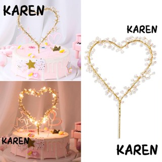 Karen ท็อปเปอร์ไข่มุก รูปหัวใจ สําหรับตกแต่งเค้ก งานปาร์ตี้