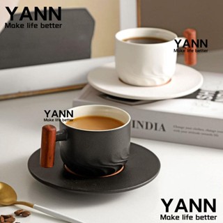 Yann1 แก้วมักเซรามิก ด้ามจับไม้ ไล่โทนสี สไตล์เรโทร สําหรับกรองชา กาแฟ