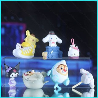 Doly โมเดลฟิกเกอร์ Sanrio Kuromi Kitty Cinnamoroll Purin Chip and Dale ของเล่นสําหรับเด็ก 7 ชิ้น