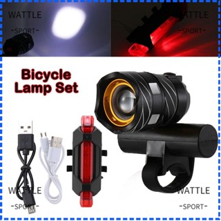 Wattle ไฟหน้าจักรยาน LED T6 หมุนได้ 360 องศา ซูมได้ ชาร์จ USB สําหรับจักรยานเสือภูเขา กลางแจ้ง