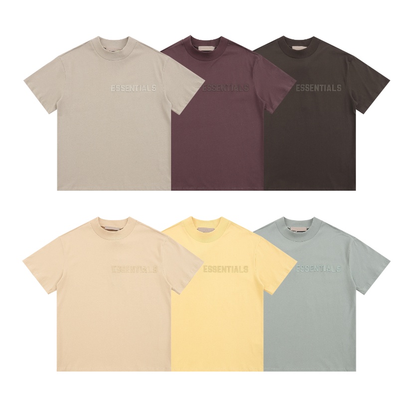 ESSENTIALS ฤดูร้อนใหม่ FOG Season 9 High Street Chest 3D ความดันติดกาวตัวอักษรหลวมเสื้อยืดแขนสั้นผู้