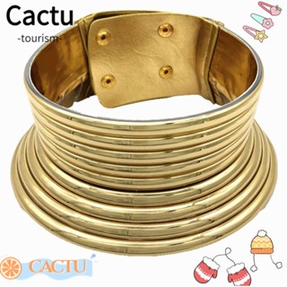 Cactu เครื่องประดับแอฟริกัน แรงบิด วินเทจ สร้อยคอโช้คเกอร์ หนังสีทอง ปรับได้ สร้อยคอแม็กซี่ ผู้หญิง