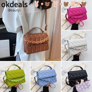 Okdeals กระเป๋าสะพายไหล่ หนัง PU ทรงสี่เหลี่ยม ขนาดเล็ก แบบพกพา สีพื้น สําหรับผู้หญิง