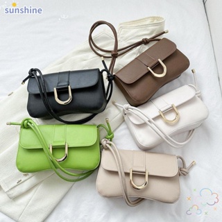 Ssunshine กระเป๋าสะพายไหล่ กระเป๋าถือ หนัง PU สีพื้น สําหรับผู้หญิง