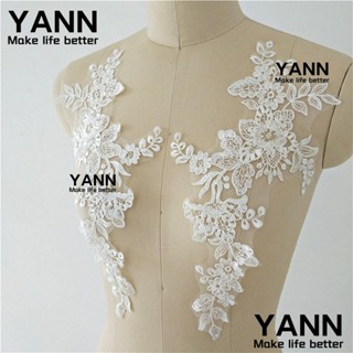 Yann1 แผ่นแพทช์ผ้าลูกไม้ ปักลายดอกไม้ ใบไม้ สีขาว สําหรับเจ้าสาว 1 คู่