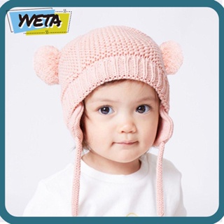 Yveta หมวกบีนนี่ ผ้าถัก กันลม ให้ความอบอุ่น ป้องกันหู น่ารัก สําหรับเด็ก