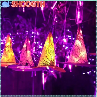 Shoogth หมวกแม่มด ผ้าโพลีเอสเตอร์ แบบแขวน สีม่วง สีส้ม สําหรับตกแต่งปาร์ตี้ฮาโลวีน ในร่ม กลางแจ้ง 8 ชิ้น