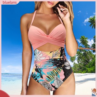 Blu ชุดว่ายน้ํา คอวี สายคล้องคอ ชุดว่ายน้ําปานกลาง ชุดว่ายน้ํา Tankini สําหรับการเดินทาง