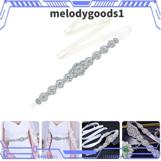 Melodygoods1 เข็มขัดเจ้าสาว ประดับพลอยเทียม สีเงิน สําหรับตกแต่งชุดแต่งงาน