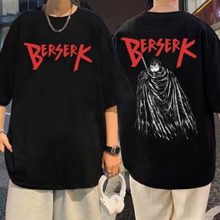 เสื้อยืด พิมพ์ลายอนิเมะ Berserker Berserk Guts Scorch 90S ขนาดใหญ่ สไตล์วินเทจ สําหรับผู้ชาย สีดํา