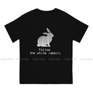 เสื้อยืด ผ้าฝ้าย ขนาดใหญ่ พิมพ์ลาย The Matrix Neo Film Follow The White Rabbit1 สําหรับผู้ชาย