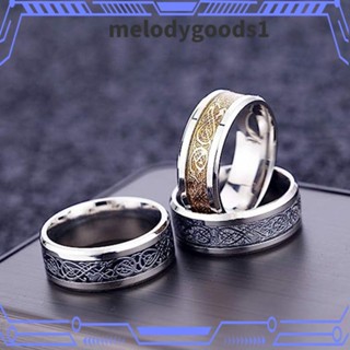 Melodygoods1 แหวนสเตนเลส รูปมังกร ชุบสุญญากาศ ไซซ์ 10 สําหรับผู้ชาย 5 ชิ้น