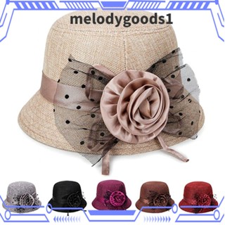 Melodygoods1 หมวกบังแดด ตาข่าย ลายดอกไม้ หรูหรา สําหรับผู้หญิง