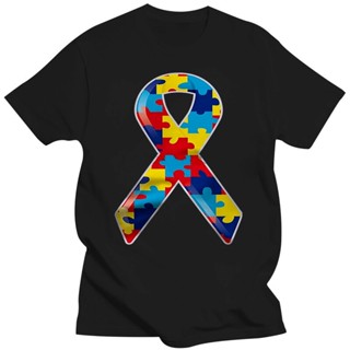 เสื้อยืดลําลอง แขนสั้น พิมพ์ลาย Love Cancer Chemo Autism Awareness Ribbon ขนาดใหญ่ สีกรมท่า สําหรับผู้ชาย