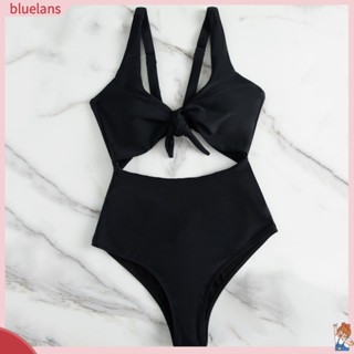 Blu ชุดว่ายน้ําวันพีช บิกินี่ บล็อกสี ผูกปม หญิง เปิดหลัง เอวสูง Monokini Beachwear