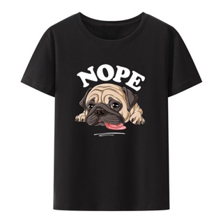 เสื้อยืดแขนสั้น ผ้าฝ้าย พิมพ์ลายสุนัขปั๊ก Nope Pug น่ารัก ขนาดใหญ่ สไตล์วินเทจ สําหรับผู้ชาย และคู่รัก Y2K