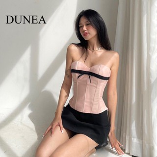 Dunea เสื้อท็อปส์ ประดับโบว์ สีตัดกัน เซ็กซี่ สําหรับผู้หญิง