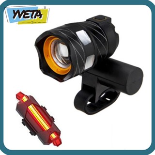 Yveta ไฟหน้าจักรยาน LED T6 ซูมได้ หมุนได้ 360 องศา ชาร์จ USB สําหรับจักรยานเสือภูเขา