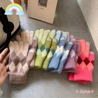 June ถุงมือขับรถ ขี่จักรยาน ถุงมือถัก กันลม ให้ความอบอุ่น แฟชั่น ป้องกันความเย็น หน้าจอสัมผัส ถุงมือกลางแจ้ง