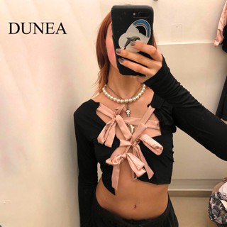 Dunea เสื้อท็อปส์ ผูกโบว์ สไตล์อเมริกัน สําหรับผู้หญิง