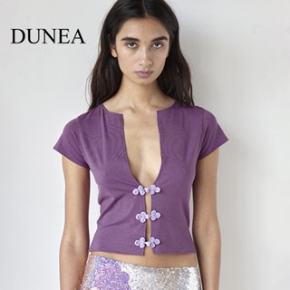 Dunea เสื้อยืด คอกลม แขนสั้น สีตัดกัน เซ็กซี่ สําหรับผู้หญิง