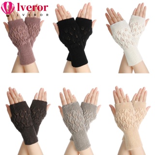 Lveror ถุงมือผ้าขนสัตว์ถัก แบบครึ่งนิ้ว ให้ความอบอุ่น แฟชั่นฤดูใบไม้ร่วง และฤดูหนาว สําหรับผู้หญิง