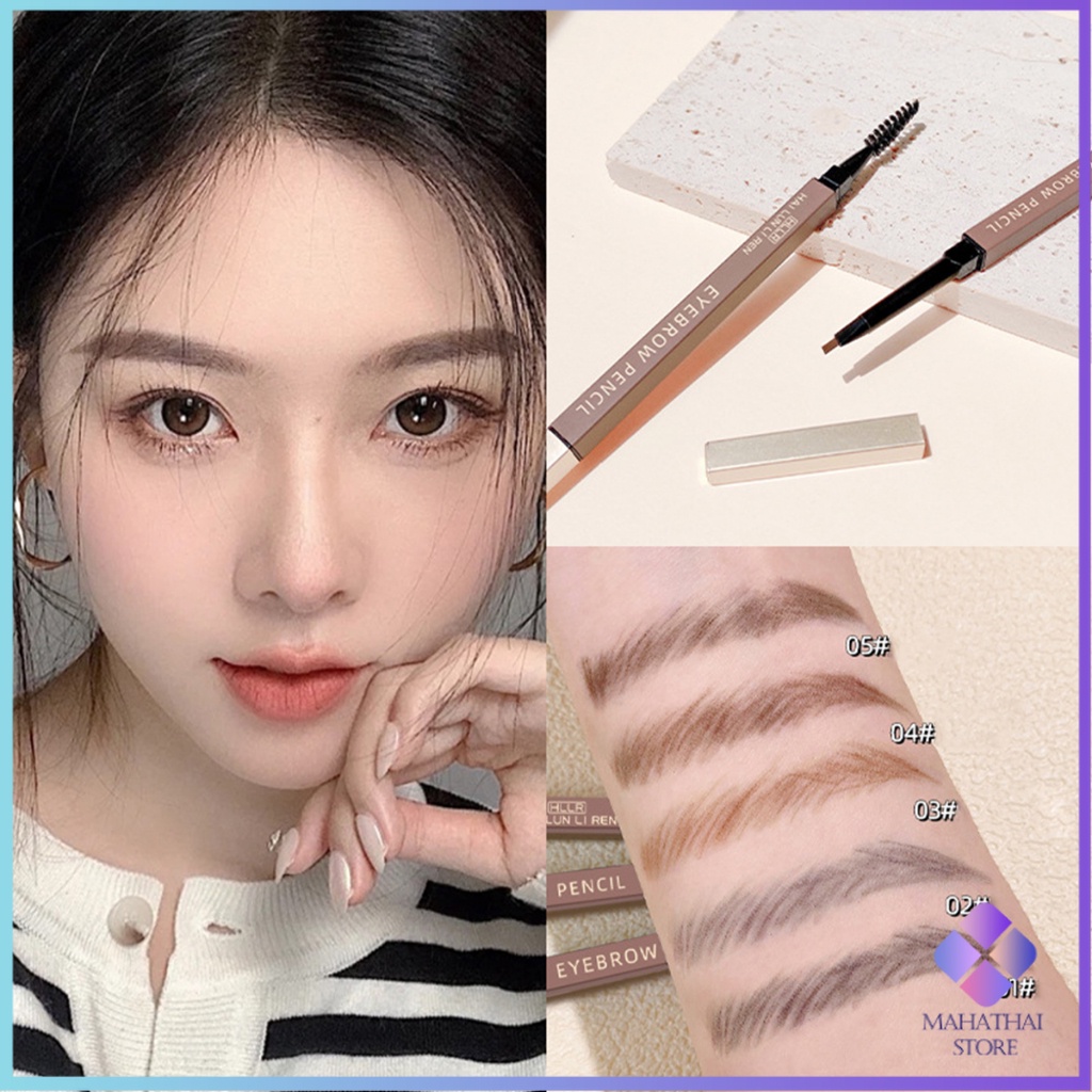 Mahathai ดินสอเขียนคิ้วแบบหมุน 2 in 1 กันน้ำดินสอเขียนคิ้ว Double eyebrow pencil มีหัวแปรงปัดคิ้ว - รูปที่ 5