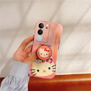 ใหม่ เคสโทรศัพท์มือถือ TPU นิ่ม กันกระแทก ปิดด้านหลัง ลายการ์ตูนเฮลโลคิตตี้น่ารัก เอวเล็ก พร้อมขาตั้ง สําหรับ VIVO V29 V27 V25 Pro Y76 X90 X80 Pro 5G 2023