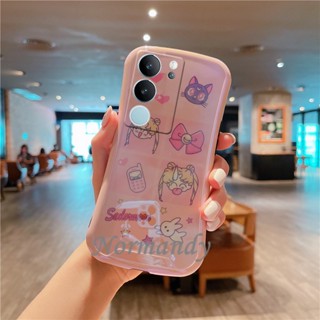 ใหม่ เคสโทรศัพท์มือถือ ซิลิโคนนิ่ม TPU กันกระแทก ลายการ์ตูนเด็กผู้หญิงน่ารัก สีชมพู สําหรับ VIVO V29 V27 V25 Pro Y76 X90 X80 Pro 5G 2023