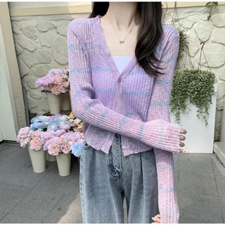 🌸พร้อมส่ง💨เสื้อไหมพรมคอวี เสื้อแขนยาว  รุ่นบางเนื้อผ้าไหมน้ำแข็งแถบ ป้องกันแสงแดด พื้นสไตล์เกาหลีใส่สบายผ้านิ่ม