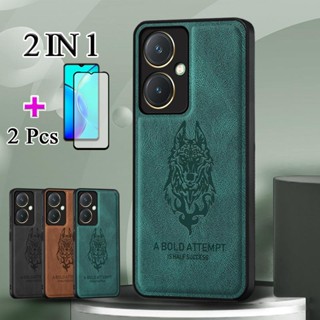 2 IN 1 เคสโทรศัพท์หนัง หรูหรา พร้อมหน้าจอเซรามิค สองชิ้น สําหรับ VIVO Y27 2023