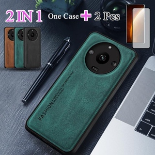 2 IN 1 เคสโทรศัพท์มือถือหนังแกะ พร้อมฟิล์มเซรามิค กันรอยหน้าจอโค้ง สําหรับ Realme Narzo 60