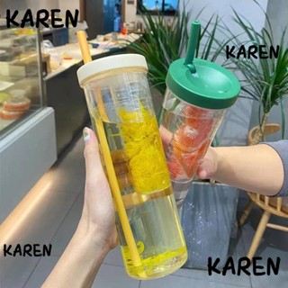 Karen ขวดน้ําใส ขนาดใหญ่ 700 มล. แบบพกพา พับได้ พร้อมหลอดดูด สําหรับเด็กผู้หญิง