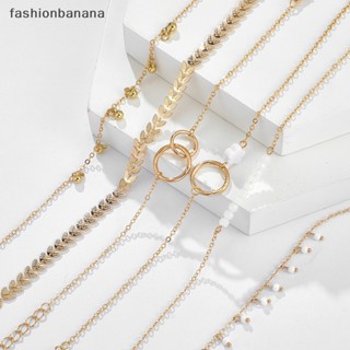 [fashionbanana] ชุดสร้อยข้อมือ กําไลข้อมือโซ่ ทรงกลม ประดับพู่ รูปใบไม้ สไตล์โบโฮ สําหรับผู้หญิง 6 ชิ้น ต่อชุด