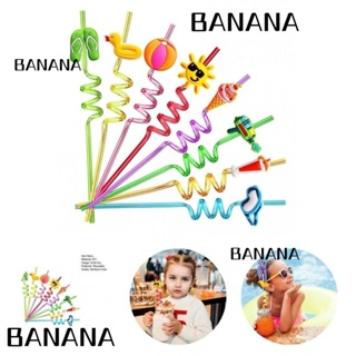 Banana1 หลอดดูดเครื่องดื่ม พลาสติก หลากสี ใช้ซ้ําได้ สําหรับตกแต่งปาร์ตี้ค็อกเทล ชายหาด ฤดูร้อน