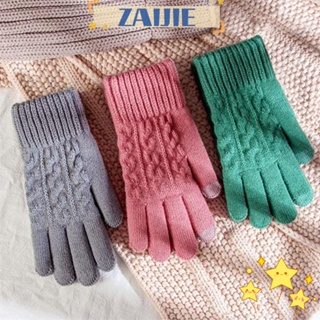 Zaijie24 ถุงมือขับรถจักรยาน ถุงมือถัก หน้าจอสัมผัส ให้ความอบอุ่น ป้องกันลม สําหรับผู้หญิง