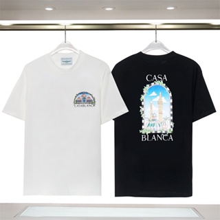 Fashion Casa55bl1anca เสื้อยืดลําลอง ผ้าฝ้าย แขนสั้น พิมพ์ลาย สําหรับผู้ชาย และผู้หญิง เหมาะกับการเล่นกีฬา