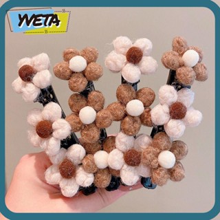 Yveta กิ๊บติดผม ผ้าขนสัตว์ถัก ลายดอกไม้ ซาติน เครื่องประดับผม 2 7 ชิ้น