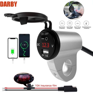 Darby อะแดปเตอร์ซ็อกเก็ตชาร์จ USB 5V 2.4A QC 3.0 ทนทาน พร้อมโวลต์มิเตอร์ สําหรับรถจักรยานยนต์