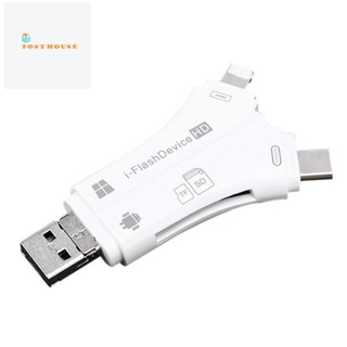 4 in 1 แฟลชไดรฟ์ USB สําหรับเครื่องอ่านการ์ด iPhone 5 6 7 8 X 11 12 13 14 Macbook SD TF