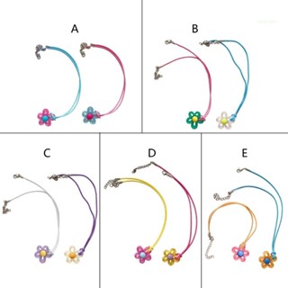 San* 2 ชิ้น สร้อยคอจี้ดอกไม้ สําหรับผู้หญิง เด็กผู้หญิง โช้กเกอร์ เทรนด์ ไหปลาร้า โซ่