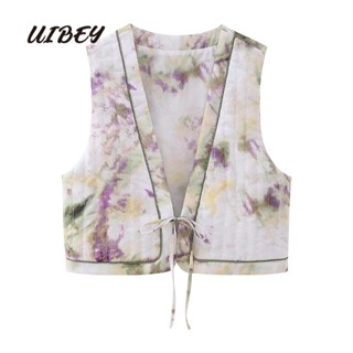 Uibey เสื้อกั๊ก คอวี แขนกุด พิมพ์ลาย สไตล์ฝรั่งเศส แฟชั่น 5712