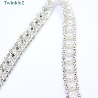 Twinkle สายโซ่ ประดับไข่มุก พลอยเทียม คริสตัล 2 แถว 0.45 นิ้ว 2 หลา สีขาว สําหรับเจ้าสาว งานแต่งงาน