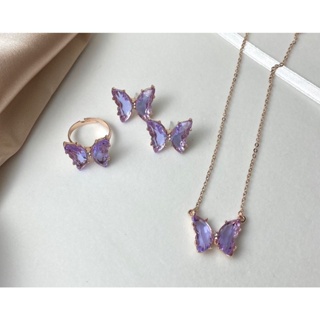 0830YWTS Cross-Border European and American New Super Fairy Girl Fantasy Glass the Crystal Set Butterfly Necklace Female Clavicle Chain Neck Chain Y7TM