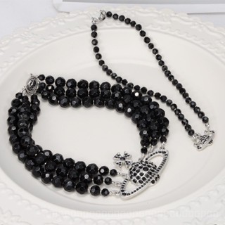 0830YWTS Queen Mother of the West Weiweian New Diamond Three-Layer Black Crystal Big Saturn Necklace Dark Series Short Personalized Necklace Tide JEOM