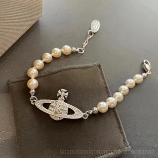 0830YWTS Vivienne  Weiweian Sweater Chain Classic Saturn Silver Pearl Bracelet with Diamond QF7G