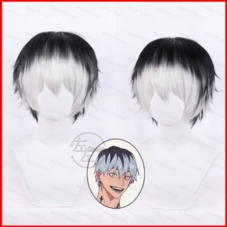 Ere1 วิกผมสั้น คอสเพลย์อนิเมะ Haikyuu Kotaro Bokuto สีดํา สีขาว สําหรับผู้หญิง ผู้ชาย ปาร์ตี้ฮาโลวีน