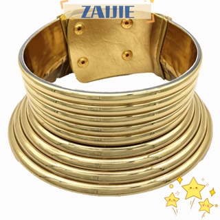 Zaijie24 สร้อยคอโชคเกอร์ โชคเกอร์ แบบหนัง สีทอง เครื่องประดับ สไตล์วินเทจ สําหรับผู้หญิง