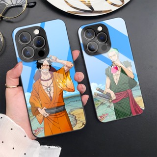 เคสโทรศัพท์มือถือกระจกนิรภัย แบบแข็ง ลายการ์ตูนอนิเมะ One Piece สําหรับ iPhone 14 Pro Max 13 11 12 mini XR X XS 7 8 SE 2020